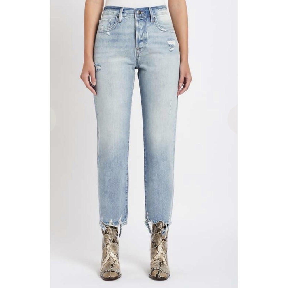 FRAME Le Original Jean High Rise Straight Leg Distressed In Clash Wash Size 25